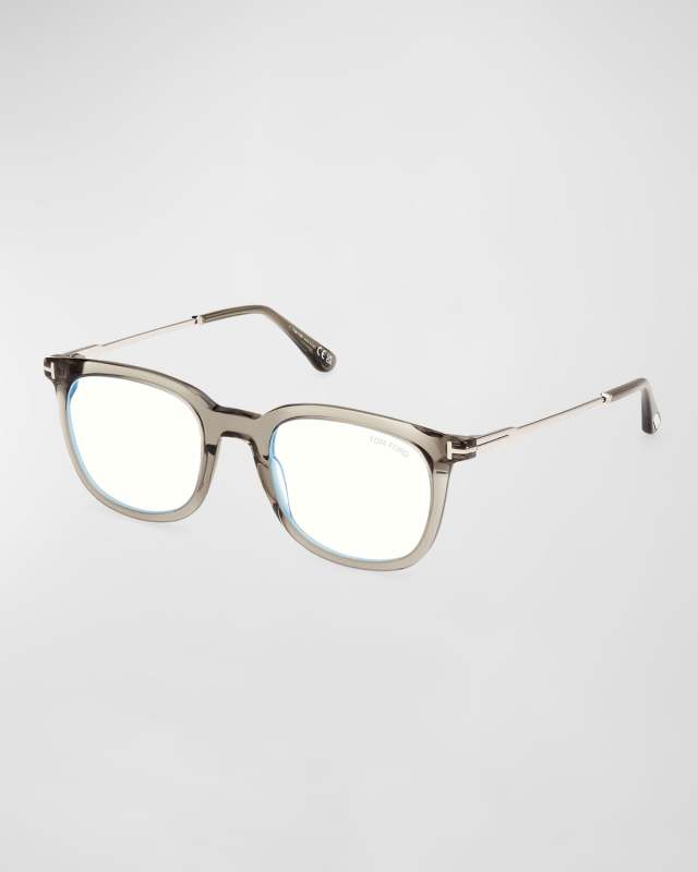 Blue Blocking Acetate Mixed-Media Square Glasses